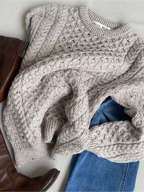 Aran Mór Merino Wool Irish Cable Knit Sweater Chunky Fisherman M